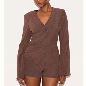 PrettyLittleThing Brown Striped Jumpsuit